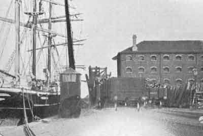 Timber Ship and Warehouse at the Town Dock, circa 1905