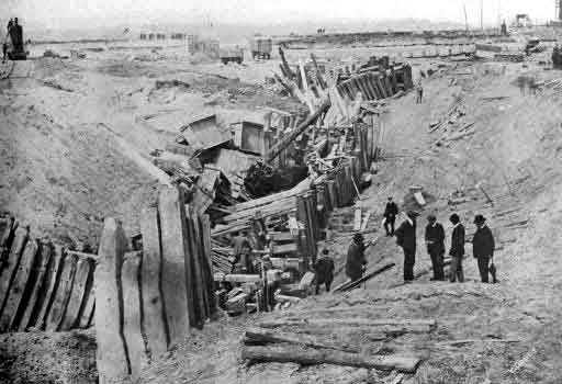 West Wingwall Trench after the collapse, 4th July 1909